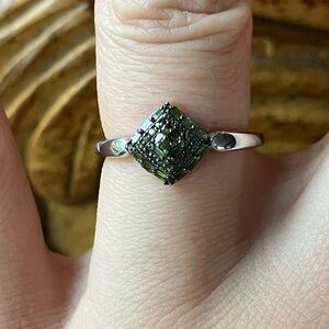 Natural Green Diamond Sterling Silver Ring